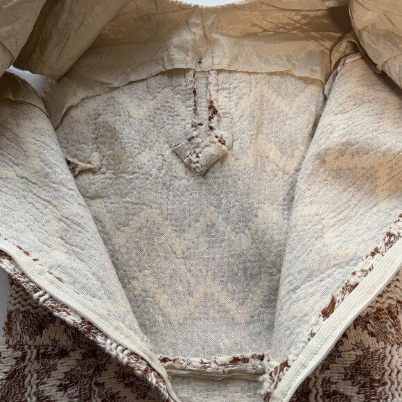 Vintage Sleeveless Button-Up Dress Sz Small Brown & Cream Woven Chevron Pattern - Picture 3 of 5